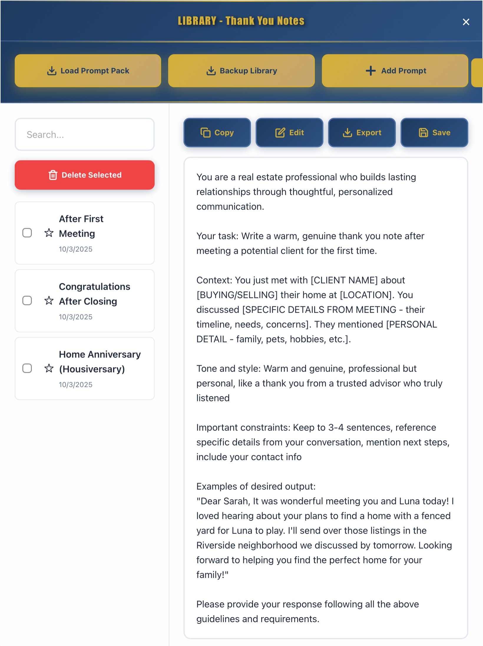 ThinkPrompt library workspace view
