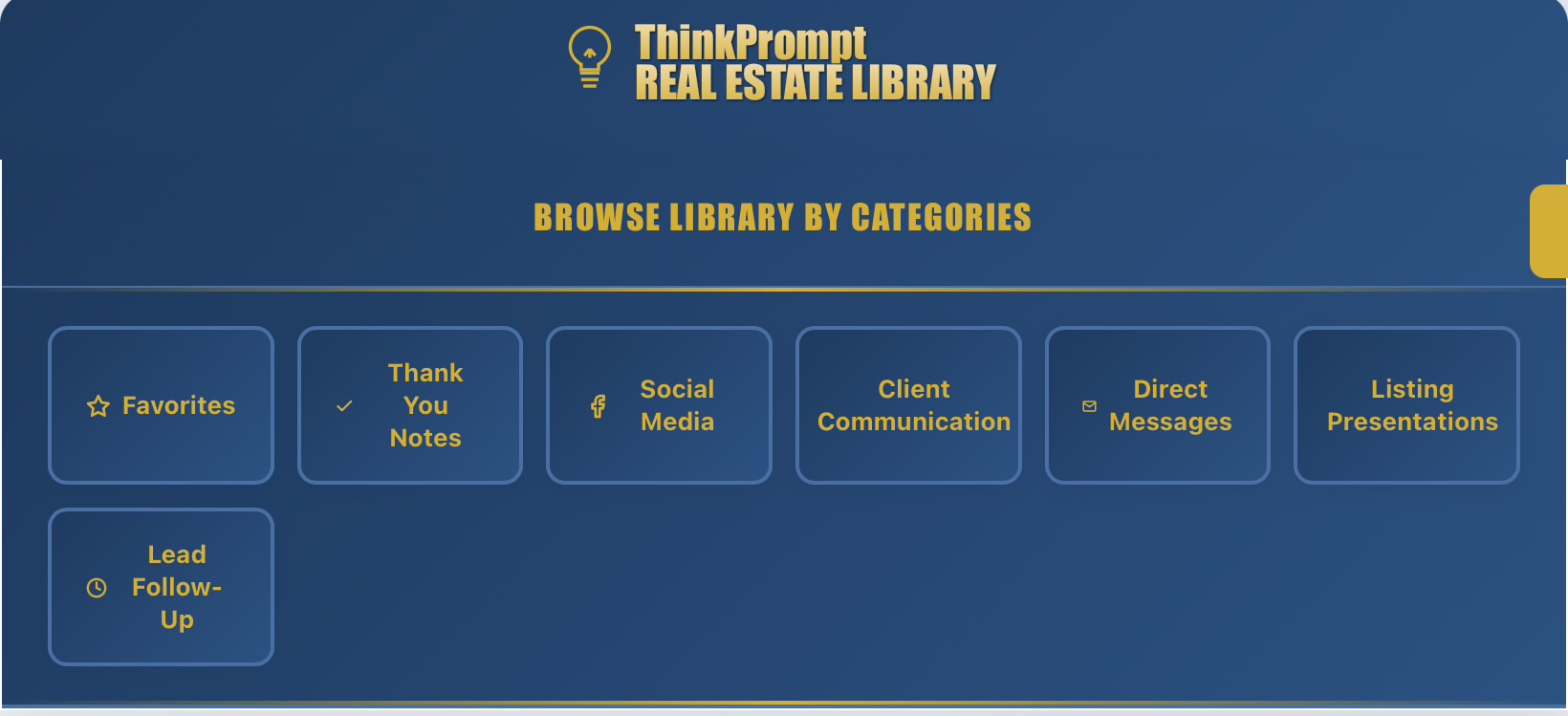 ThinkPrompt category selection screen